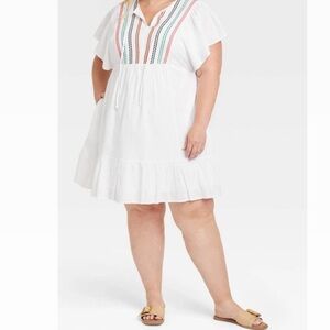 Women's Kimono Short Sleeve Embroidered A-Line Dress Knox Rose White Size 3X